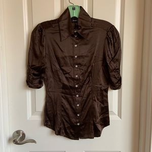 BEBE BUTTON DOWN SILK BLOUSE
